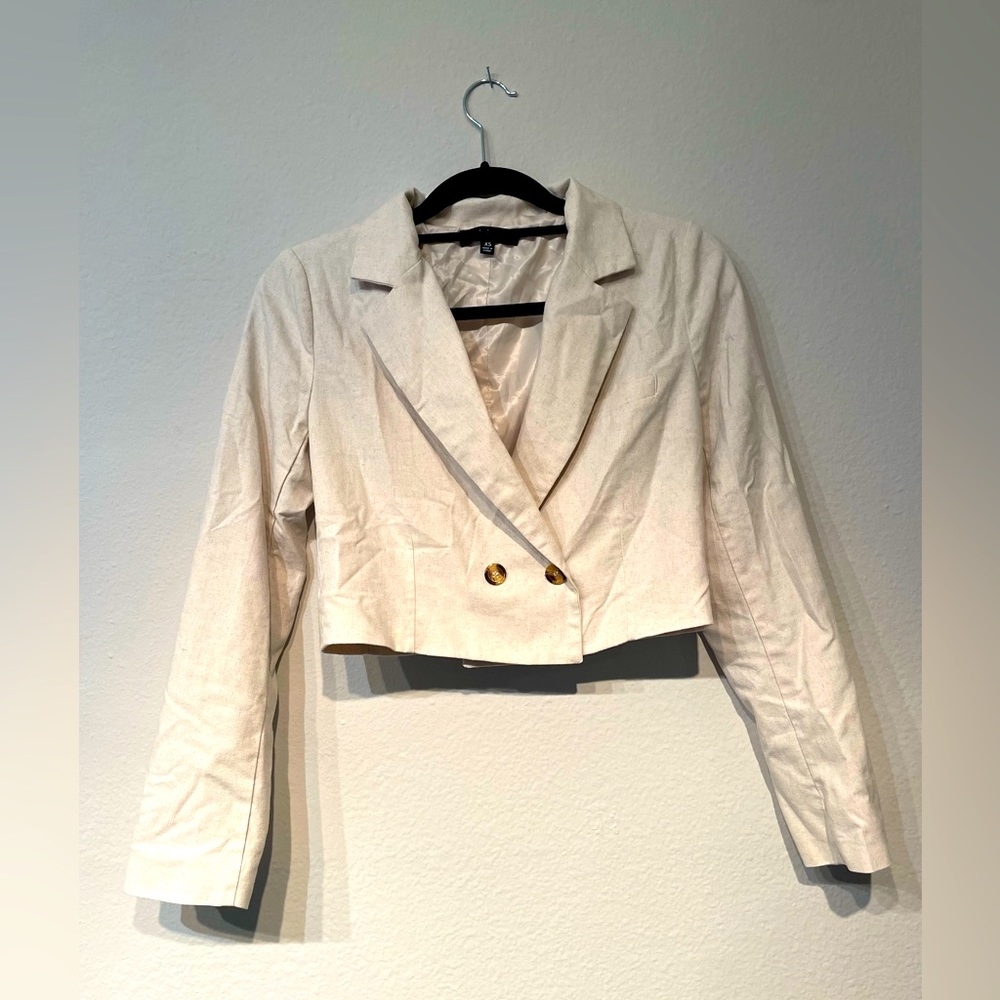 Lulus oatmeal linen cropped blazer xs